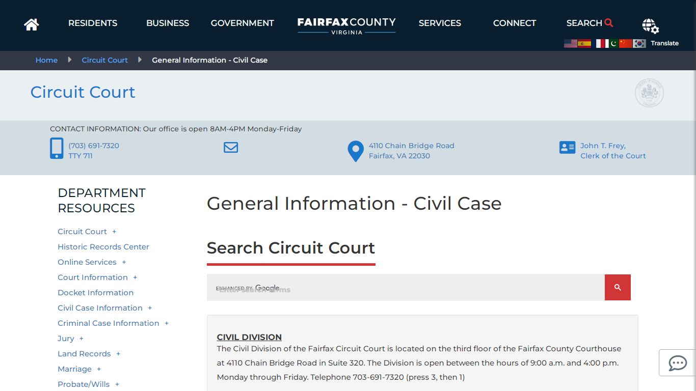 General Information - Civil Case | Circuit Court - Fairfax County, Virginia